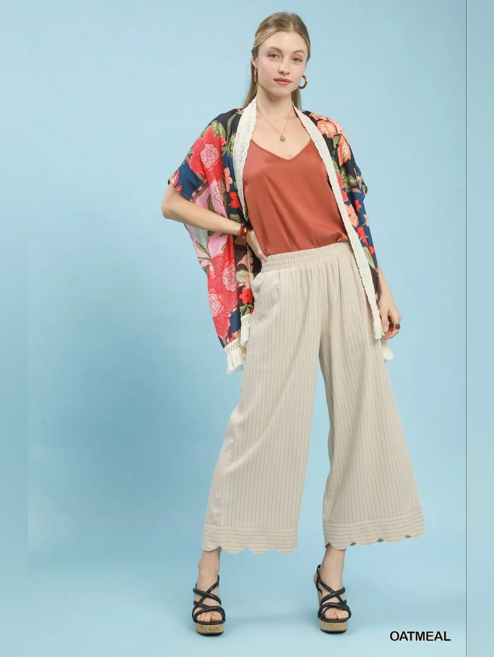 Umgee Pinstripe Wide Leg Pants- Beige HIT THE LIKE BUTTON FOR SALE PRICE - Picture 5 of 8
